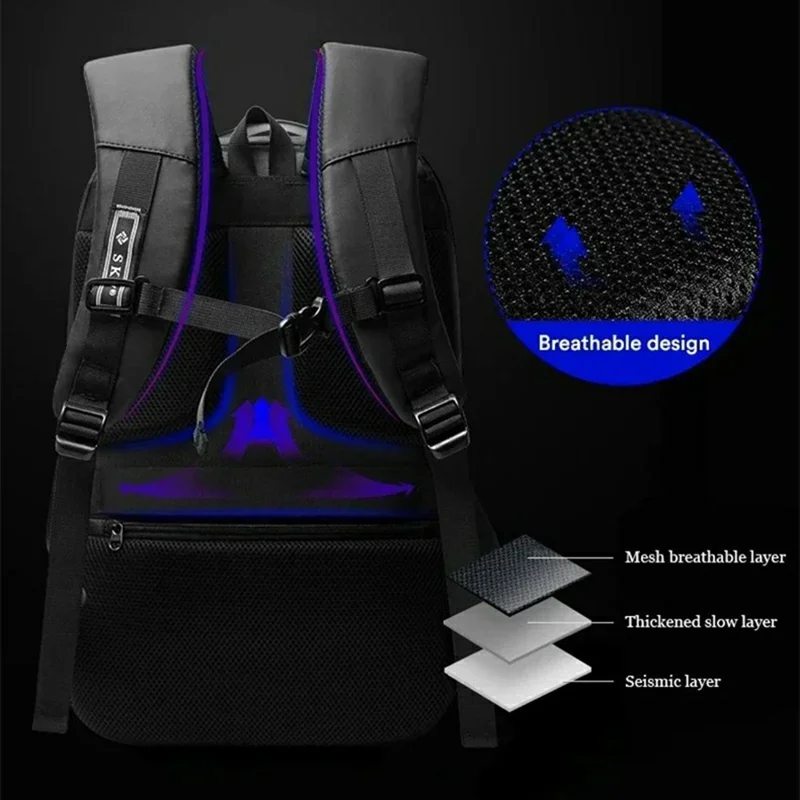 SKV B20430 Anti Theft Men Shoulder Bag 18 Inch Laptop Backpack with External USB Port - Grey