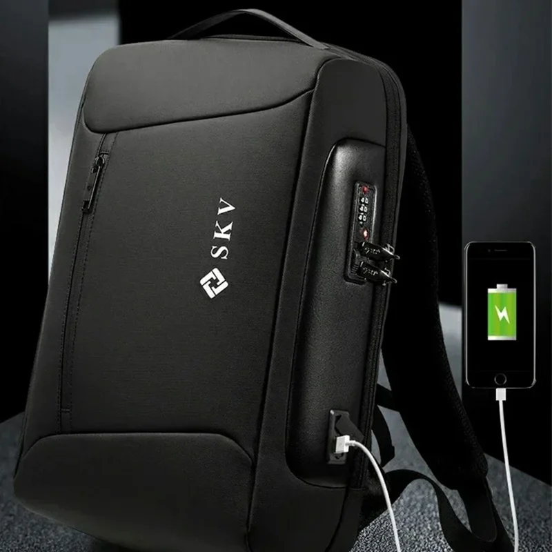 SKV B20430 Anti Theft Men Shoulder Bag 18 Inch Laptop Backpack with External USB Port - Grey