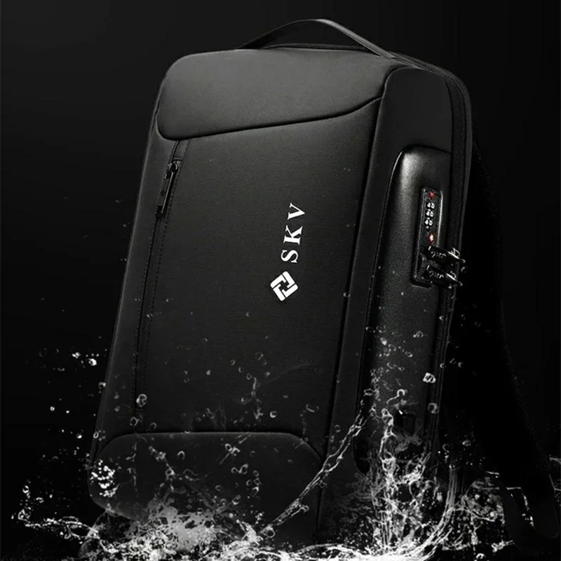 SKV B20430 Anti Theft Men Shoulder Bag 18 Inch Laptop Backpack with External USB Port - Grey