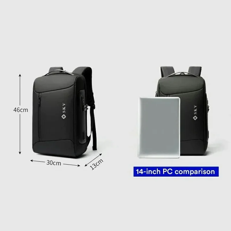 SKV B20430 Anti Theft Men Shoulder Bag 18 Inch Laptop Backpack with External USB Port - Grey