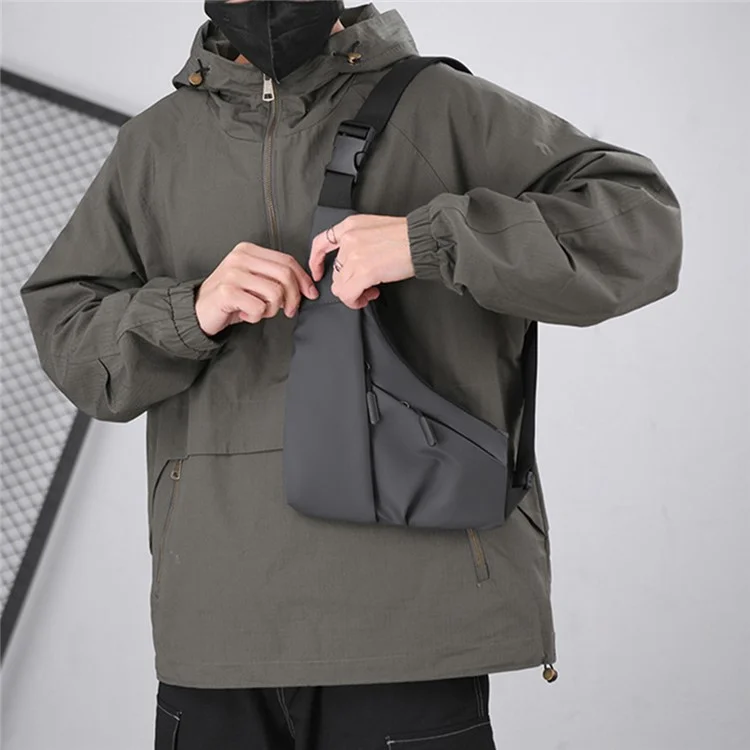 Anti Theft Concealed Chest Bag Triangular Sling Pack Casual PU Leather Crossbody Bag for Men - Black