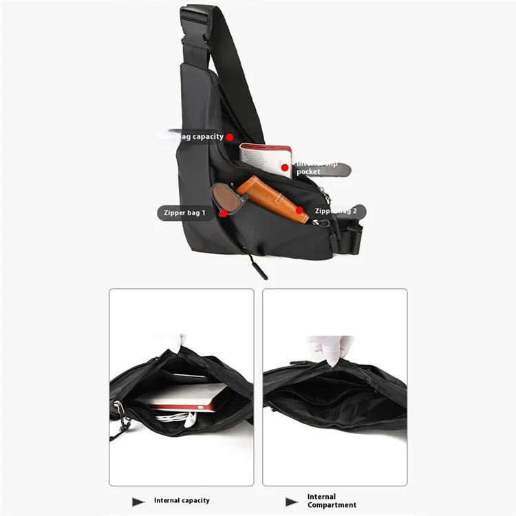 Anti Theft Concealed Chest Bag Triangular Sling Pack Casual PU Leather Crossbody Bag for Men - Black