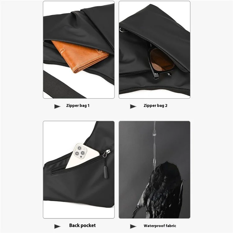 Anti Theft Concealed Chest Bag Triangular Sling Pack Casual PU Leather Crossbody Bag for Men - Black
