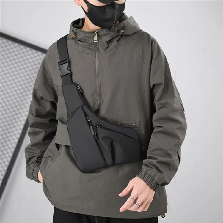 Anti Theft Concealed Chest Bag Triangular Sling Pack Casual PU Leather Crossbody Bag for Men - Black