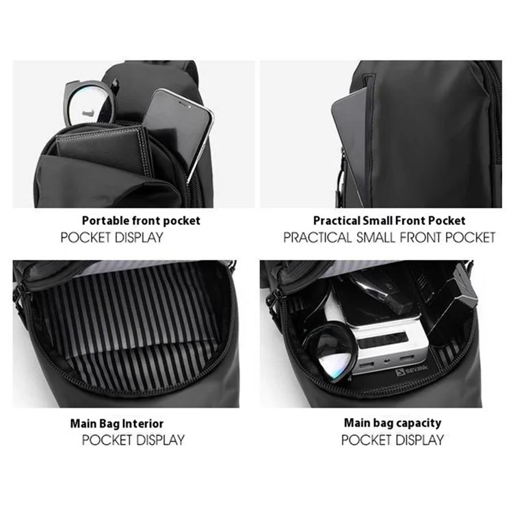 WEPOWER 1100-28 Herren Umhängetasche Große Kapazität Wasserabweisende Nylon Umhängetasche Einzelschulter-Rucksack - Schwarz