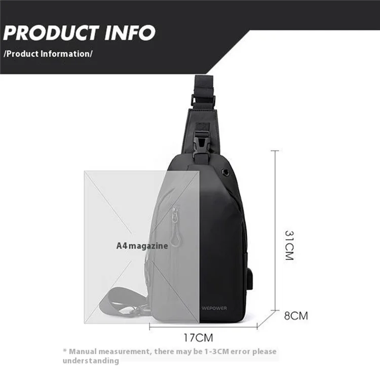 WEPOWER 1100-28 Herren Umhängetasche Große Kapazität Wasserabweisende Nylon Umhängetasche Einzelschulter-Rucksack - Schwarz