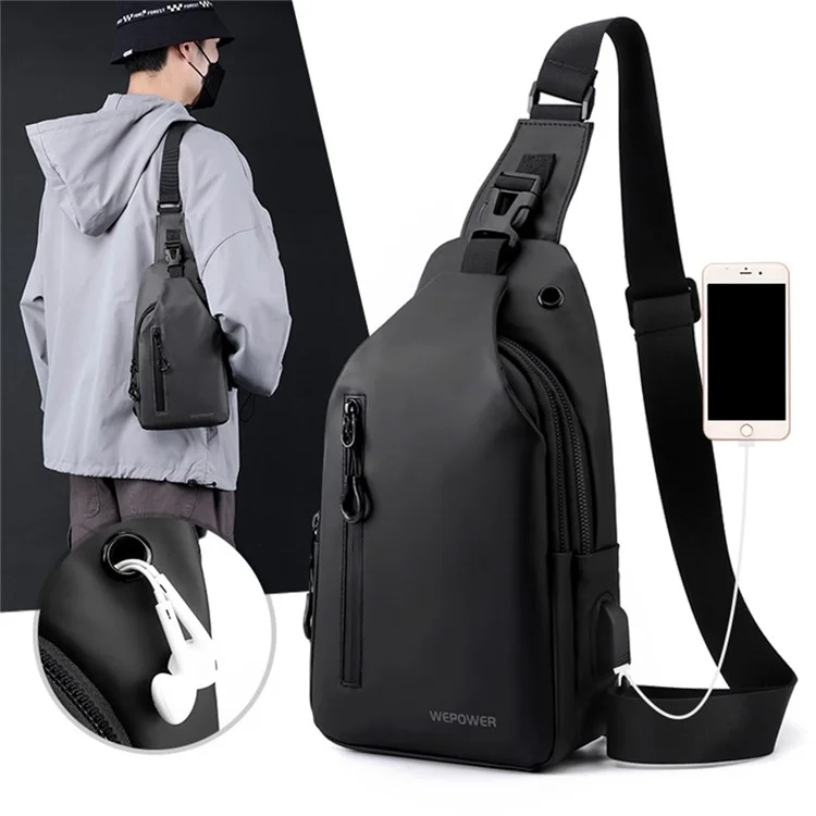 WEPOWER 1100-28 Herren Umhängetasche Große Kapazität Wasserabweisende Nylon Umhängetasche Einzelschulter-Rucksack - Schwarz
