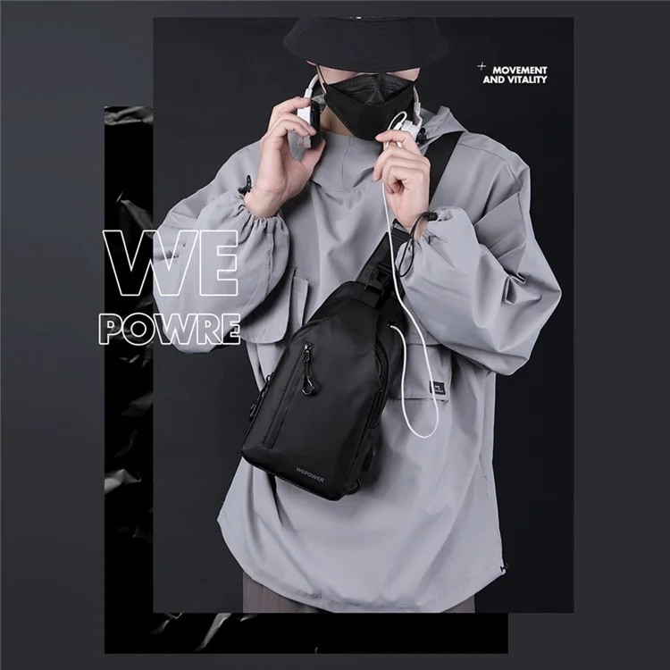 WEPOWER 1100-28 Herren Umhängetasche Große Kapazität Wasserabweisende Nylon Umhängetasche Einzelschulter-Rucksack - Schwarz