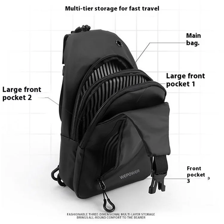WEPOWER 1100-28 Herren Umhängetasche Große Kapazität Wasserabweisende Nylon Umhängetasche Einzelschulter-Rucksack - Schwarz