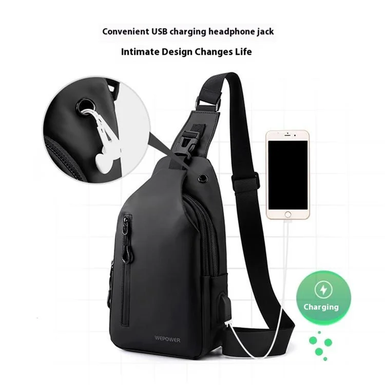 WEPOWER 1100-28 Herren Umhängetasche Große Kapazität Wasserabweisende Nylon Umhängetasche Einzelschulter-Rucksack - Schwarz