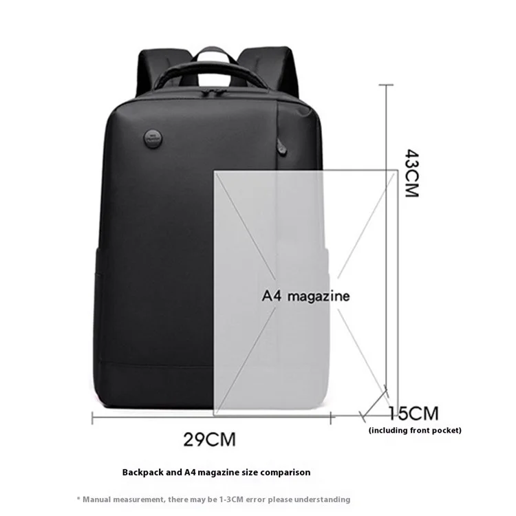WEPOWER 1316 Men Laptop Backpack Large Capacity Nylon Waterproof Business Daypack for Daily Travel - Black