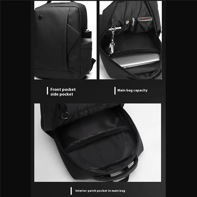 WEPOWER 1316 Men Laptop Backpack Large Capacity Nylon Waterproof Business Daypack for Daily Travel - Black