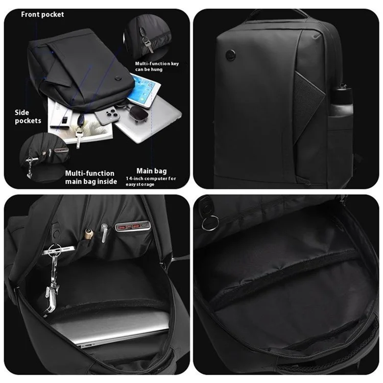 WEPOWER 1316 Men Laptop Backpack Large Capacity Nylon Waterproof Business Daypack for Daily Travel - Black