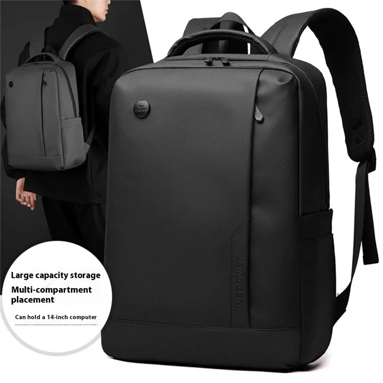 WEPOWER 1316 Men Laptop Backpack Large Capacity Nylon Waterproof Business Daypack for Daily Travel - Black