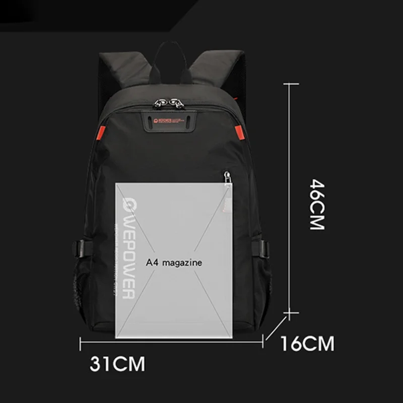 WEPOWER 2316 Large Capacity Backpack Waterproof Nylon School Bag Outdoor Sports Daypack - Black