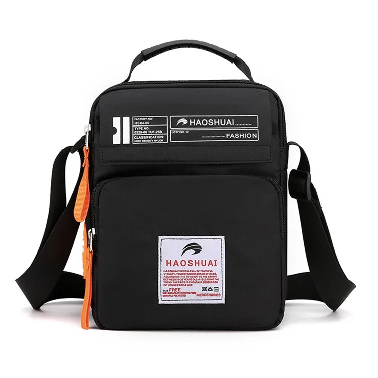 Sac à bandoulière HAOSHUAI 208 pour hommes Sac à bandoulière en nylon imperméable à plusieurs poches pour l'extérieur / le sport / les voyages - Noir