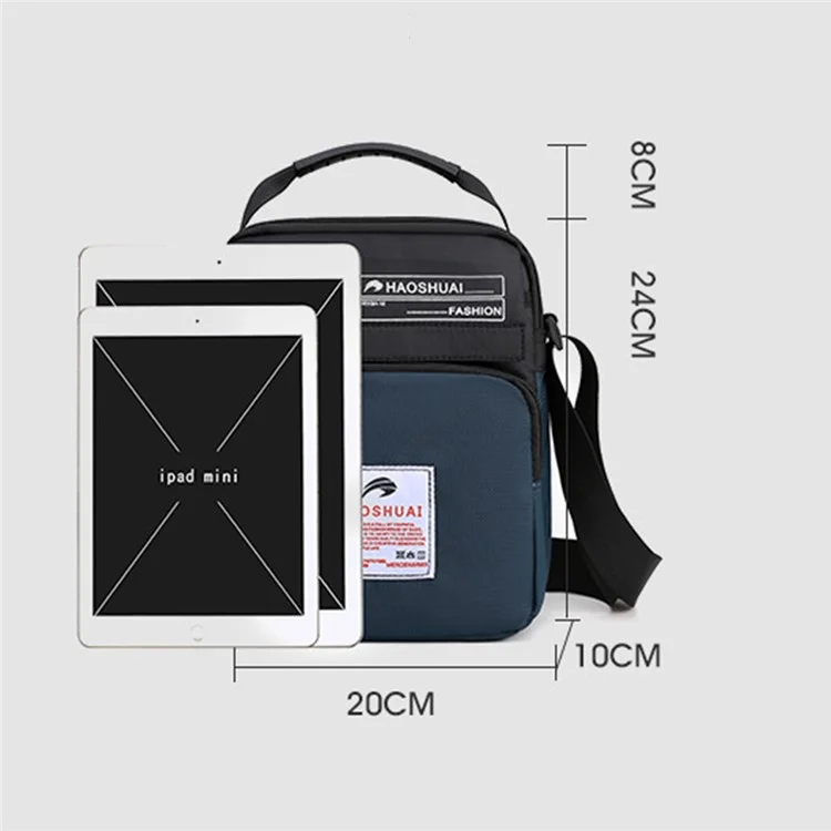 Sac à bandoulière HAOSHUAI 208 pour hommes Sac à bandoulière en nylon imperméable à plusieurs poches pour l'extérieur / le sport / les voyages - Noir
