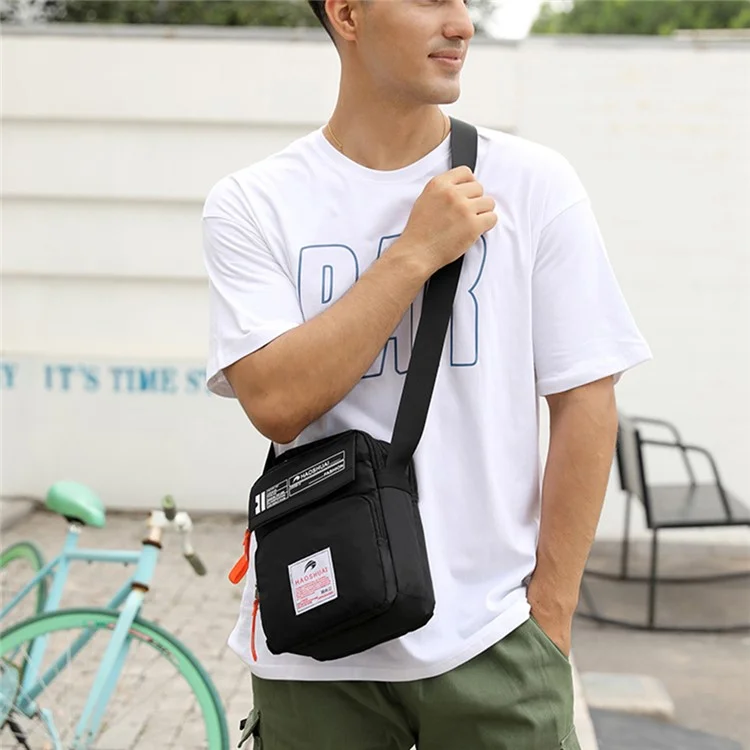 Sac à bandoulière HAOSHUAI 208 pour hommes Sac à bandoulière en nylon imperméable à plusieurs poches pour l'extérieur / le sport / les voyages - Noir