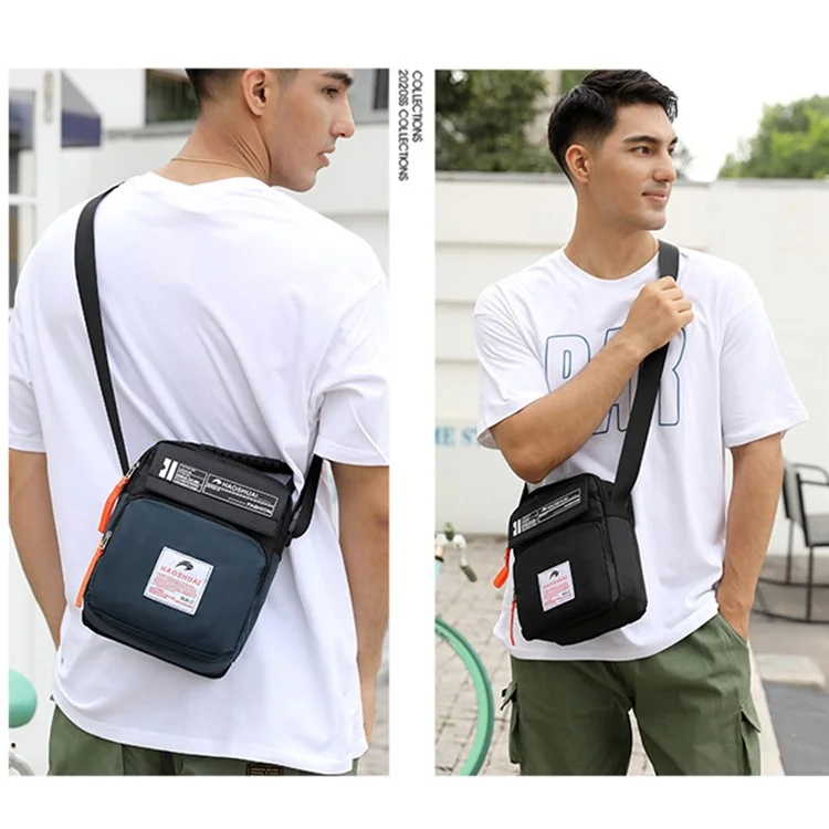 Sac à bandoulière HAOSHUAI 208 pour hommes Sac à bandoulière en nylon imperméable à plusieurs poches pour l'extérieur / le sport / les voyages - Noir
