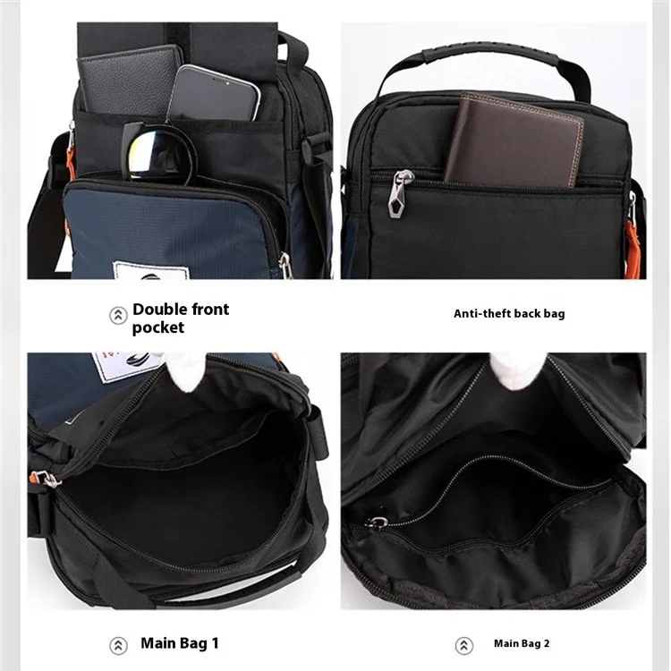 Sac à bandoulière HAOSHUAI 208 pour hommes Sac à bandoulière en nylon imperméable à plusieurs poches pour l'extérieur / le sport / les voyages - Noir