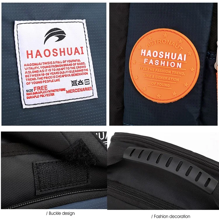 Sac à bandoulière HAOSHUAI 208 pour hommes Sac à bandoulière en nylon imperméable à plusieurs poches pour l'extérieur / le sport / les voyages - Noir
