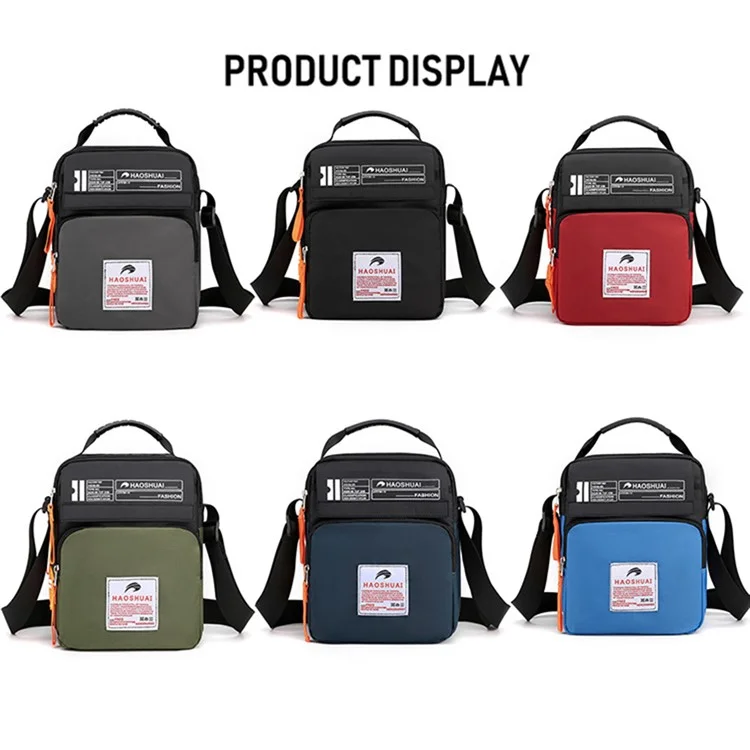 Sac à bandoulière HAOSHUAI 208 pour hommes Sac à bandoulière en nylon imperméable à plusieurs poches pour l'extérieur / le sport / les voyages - Noir