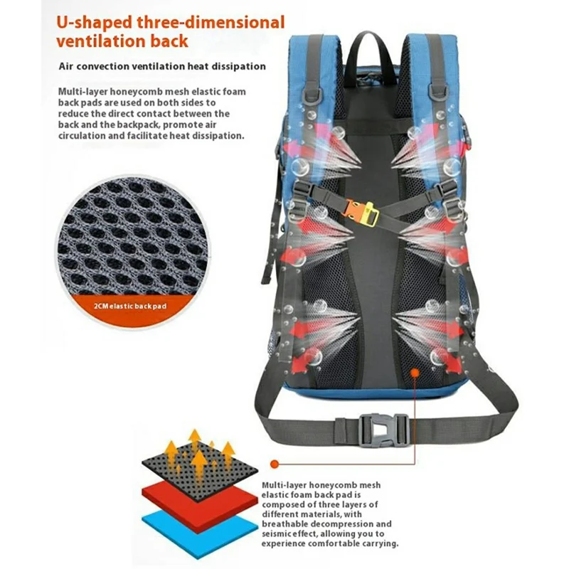 SOLDIER BLADE DF8812 24 Inch Outdoor Hiking Backpack Waterproof Nylon Camping Daypack with Shoe Compartment - Blue