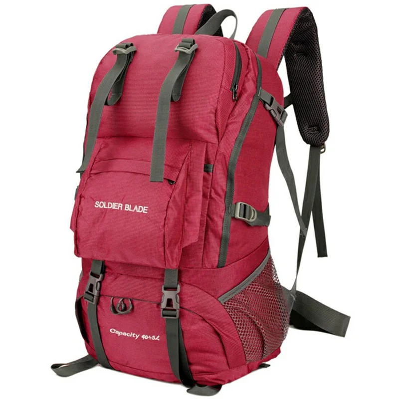 SOLDIER BLADE DF8812 24 Inch Outdoor Hiking Backpack Waterproof Nylon Camping Daypack with Shoe Compartment - Red