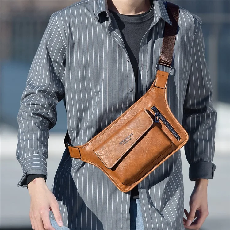WEIXIER D811 Herren Retro Umhängetasche aus PU-Leder, wasserdicht, für Sport, Crossbody Schultertasche - Hellbraun