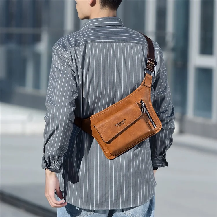 WEIXIER D811 Herren Retro Umhängetasche aus PU-Leder, wasserdicht, für Sport, Crossbody Schultertasche - Hellbraun
