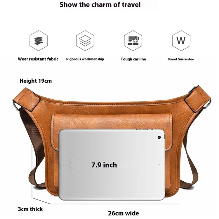 WEIXIER D814 Herren Retro-Brust-Tasche Große Kapazität PU-Leder Wasserdichte Umhängetasche - Hellbraun