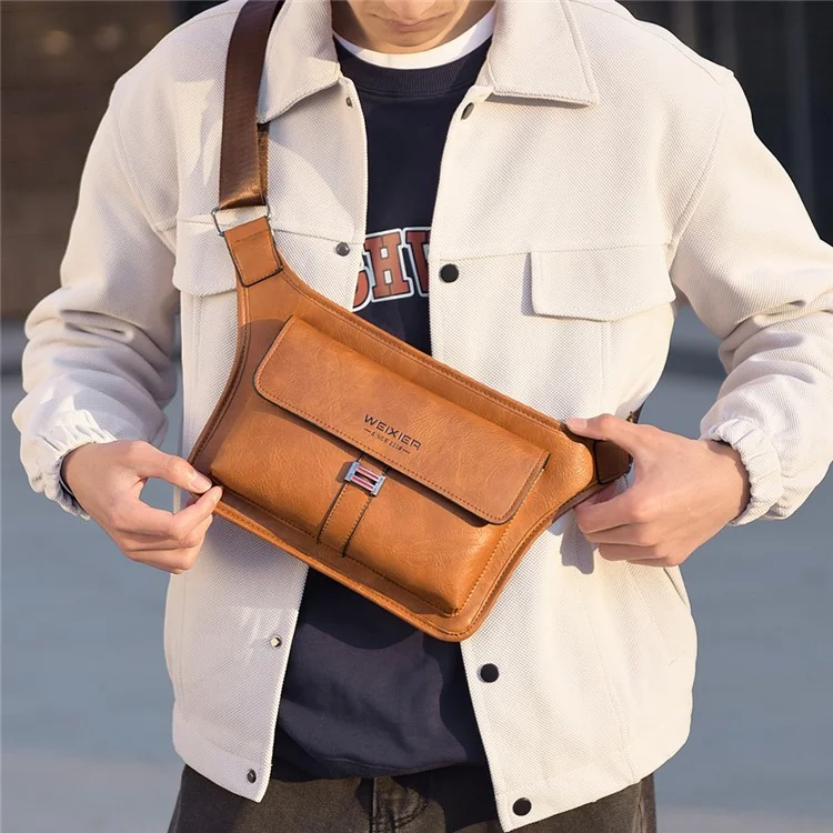 WEIXIER D814 Herren Retro-Brust-Tasche Große Kapazität PU-Leder Wasserdichte Umhängetasche - Hellbraun