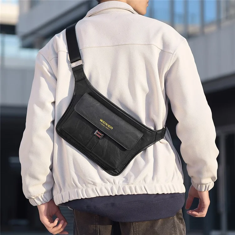 WEIXIER D814 Herren Retro-Brust-Tasche Große Kapazität PU-Leder Wasserdichte Umhängetasche - Hellbraun