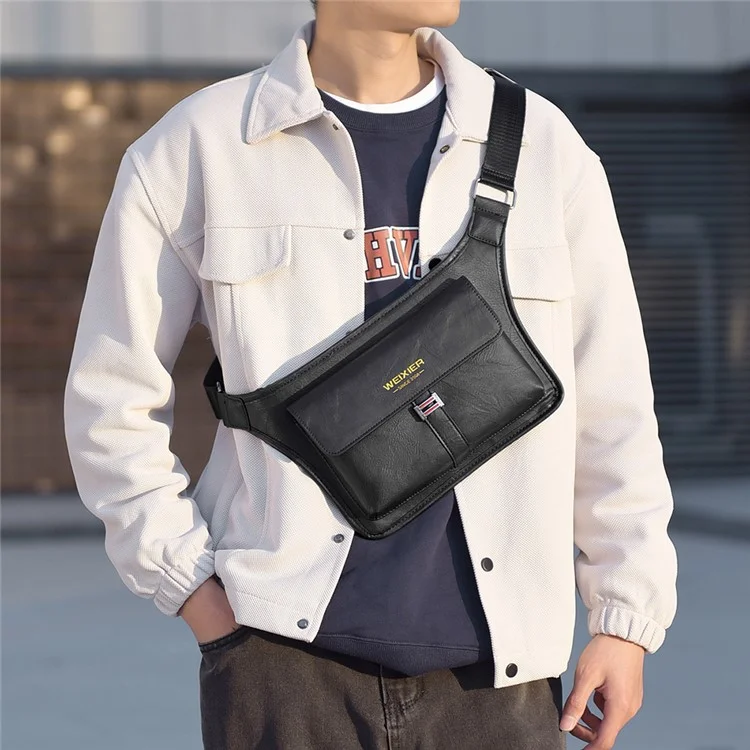 WEIXIER D814 Herren Retro-Brust-Tasche Große Kapazität PU-Leder Wasserdichte Umhängetasche - Hellbraun