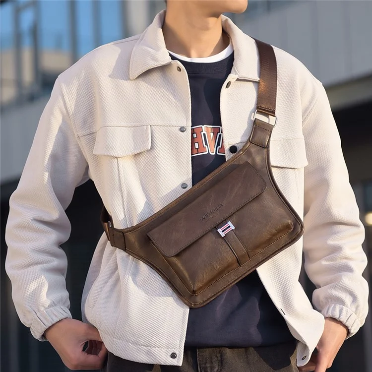 WEIXIER D814 Herren Retro-Brust-Tasche Große Kapazität PU-Leder Wasserdichte Umhängetasche - Hellbraun