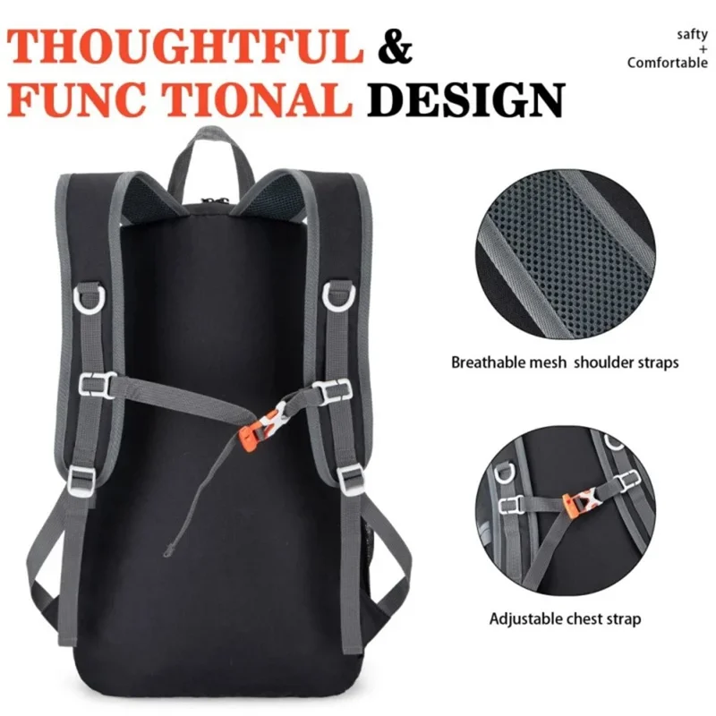 Sac à dos de randonnée, camping et alpinisme de 35L - Imperméable, en nylon léger et pliable - Noir+Blanc