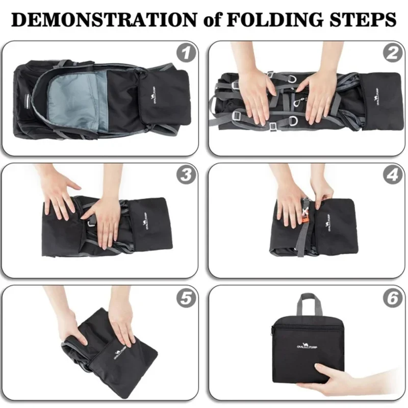 Sac à dos de randonnée, camping et alpinisme de 35L - Imperméable, en nylon léger et pliable - Noir+Blanc