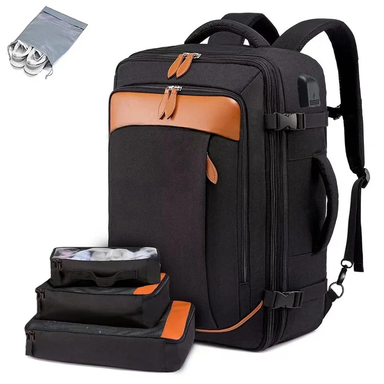 36-55L Laptop Backpack Business Travel Large Capacity Waterproof Nylon Casual Daypack with Storage Bags - Black