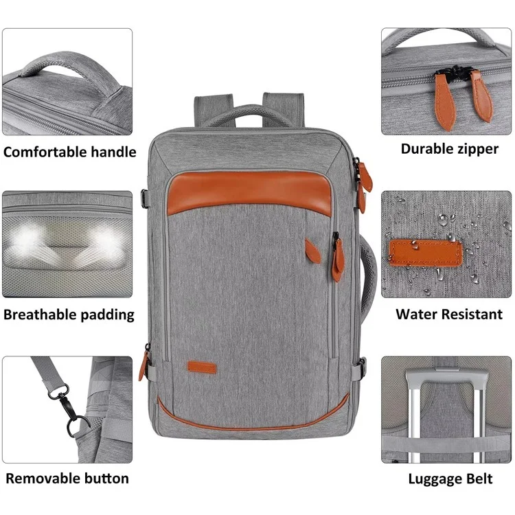 36-55L Laptop Backpack Business Travel Large Capacity Waterproof Nylon Casual Daypack with Storage Bags - Black