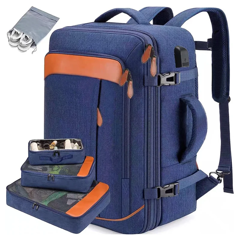 36-55L Laptop Backpack Business Travel Large Capacity Waterproof Nylon Casual Daypack with Storage Bags - Dark Blue