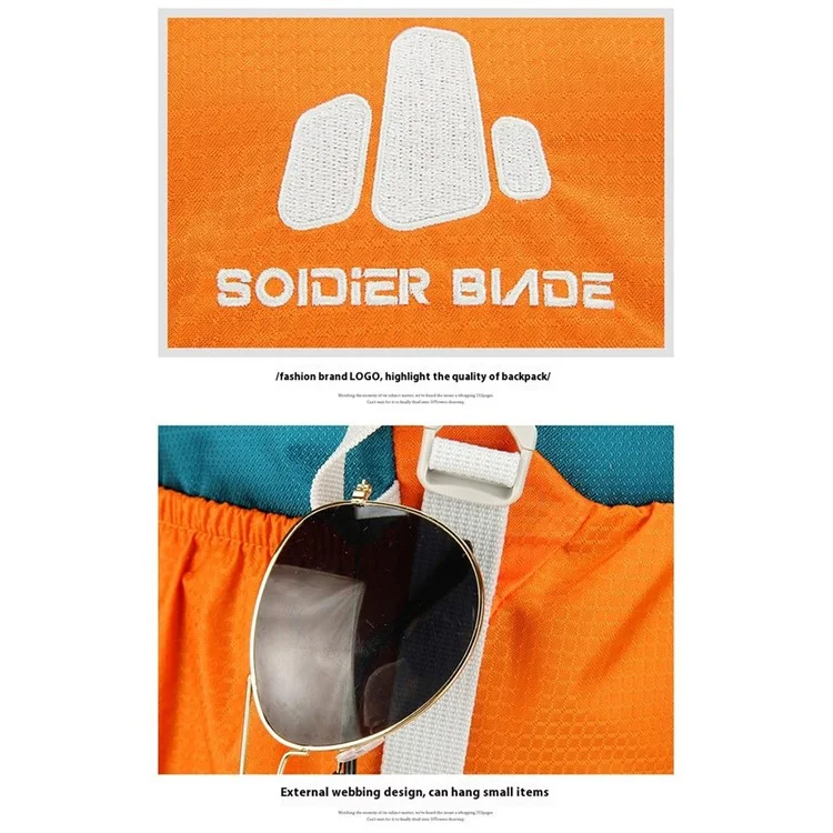 SOLDIER BLADE 2451 Lightweight Nylon Travel Backpack Foldable Waterproof Hiking Camping Daypack - Dark Green+Orange