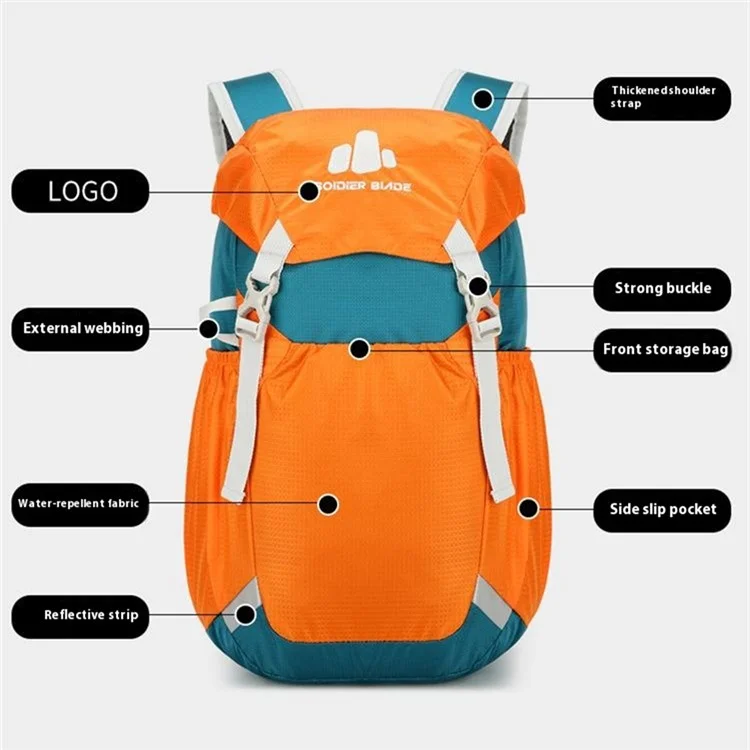 SOLDIER BLADE 2451 Lightweight Nylon Travel Backpack Foldable Waterproof Hiking Camping Daypack - Dark Green+Orange