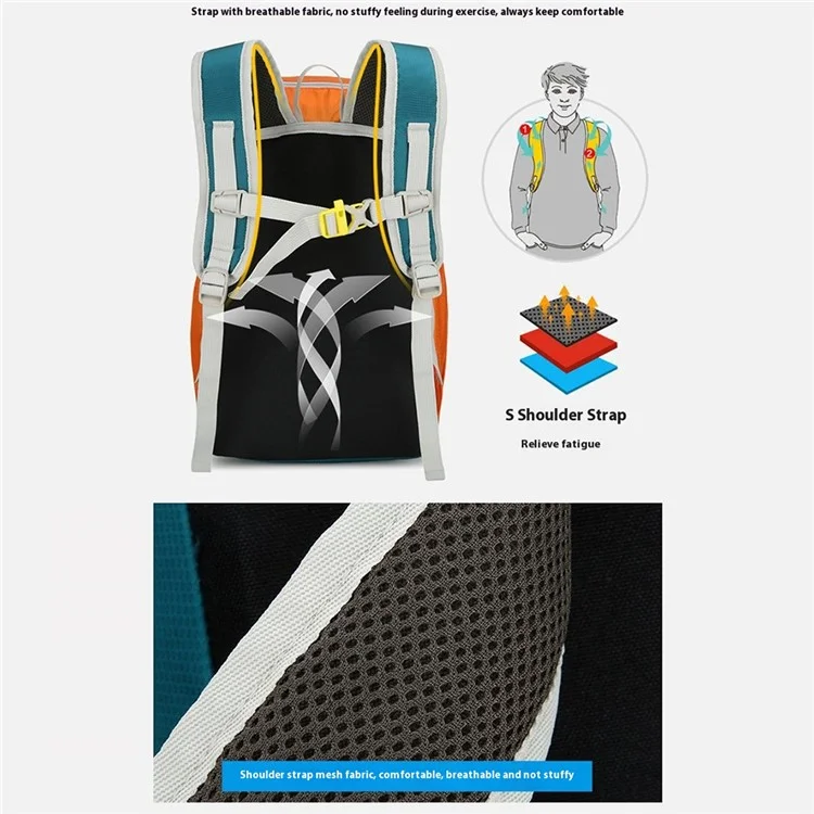 SOLDIER BLADE 2451 Lightweight Nylon Travel Backpack Foldable Waterproof Hiking Camping Daypack - Dark Green+Orange