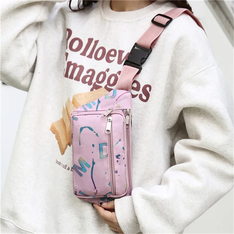 Riñonera para Mujer con Soporte para Teléfono, Bandolera de Tela Oxford, Versátil y de Moda - Rosa Claro