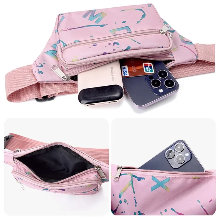 Riñonera para Mujer con Soporte para Teléfono, Bandolera de Tela Oxford, Versátil y de Moda - Rosa Claro