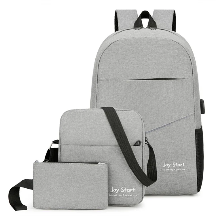 20L 3-Piece Business Backpack Set Men Nylon Casual Laptop Backpack with Shoulder Bag + Storage Pouch - Grey