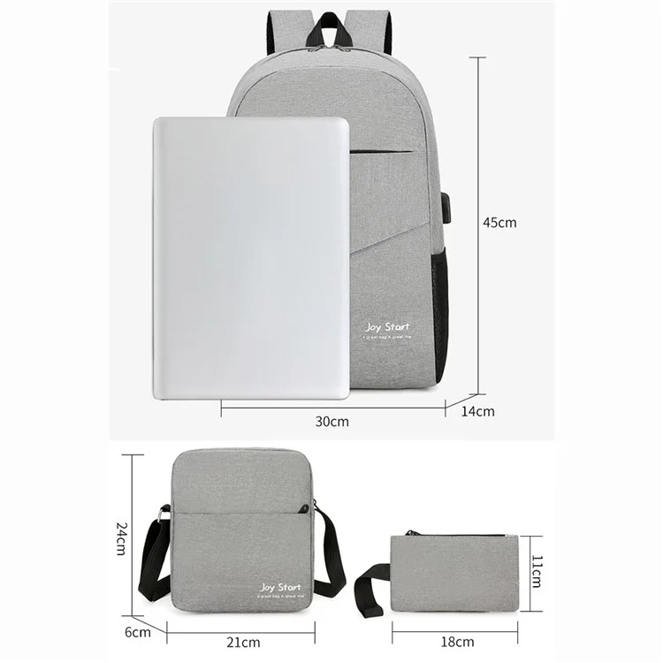 20L 3-Piece Business Backpack Set Men Nylon Casual Laptop Backpack with Shoulder Bag + Storage Pouch - Grey