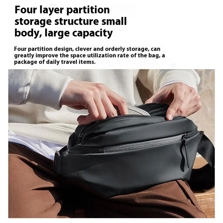 XIAOMI MIJIA Sac de poitrine multifonction pour sport, résistant aux éclaboussures, sacoche bandoulière décontractée - Noir