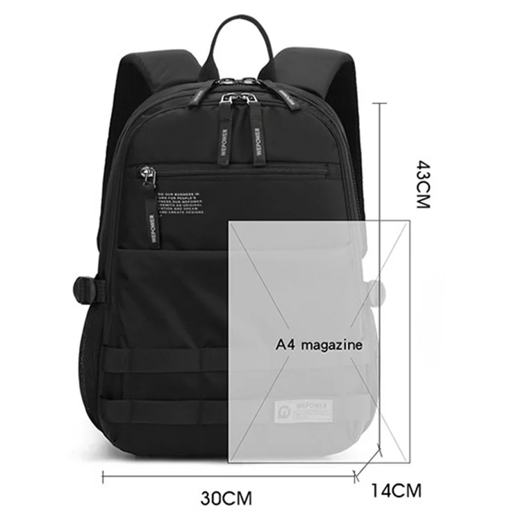 WEPOWER 2329 Zaino Casual Impermeabile in Nylon Traspirante per Uomo per Laptop da 14 Pollici - Nero