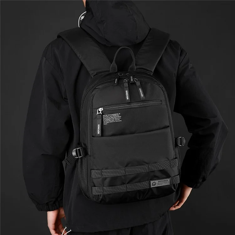 WEPOWER 2329 Zaino Casual Impermeabile in Nylon Traspirante per Uomo per Laptop da 14 Pollici - Nero